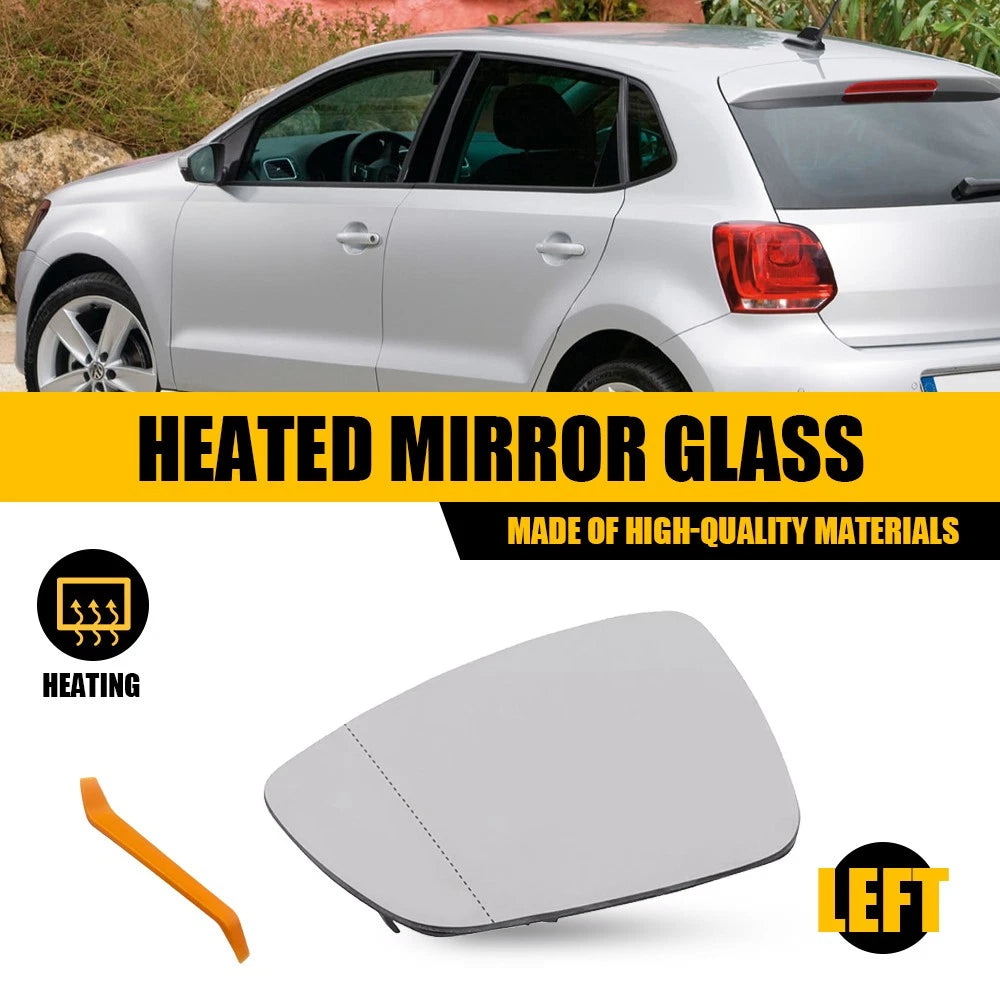 Left side mirror glass For VW POLO SERIES VI 05/10-09/17 HEATED Convex base
