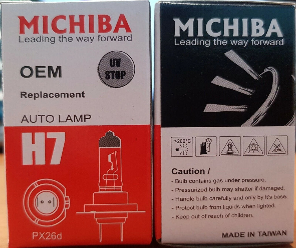 H7 Halogen Headlight PX26D High Low Beam Globe Bulb 12V 100W Michiba x 2pc