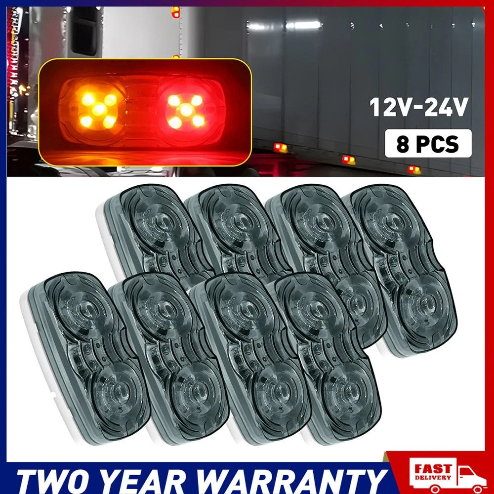 8PCS AMBER RED LED CLEARANCE LIGHTS SIDE MARKER LAMP TRAILER TRUCK UTE 12V 24V