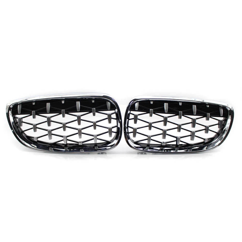 For BMW E92 E93 2006-09 Coupe M3 Diamond Front Kidney Grille Grill Chrome Black