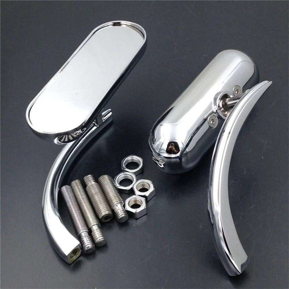 2x Chrome Motorcycle Mini Oval Rearview Mirror For Harley Sportster Dyna Softail