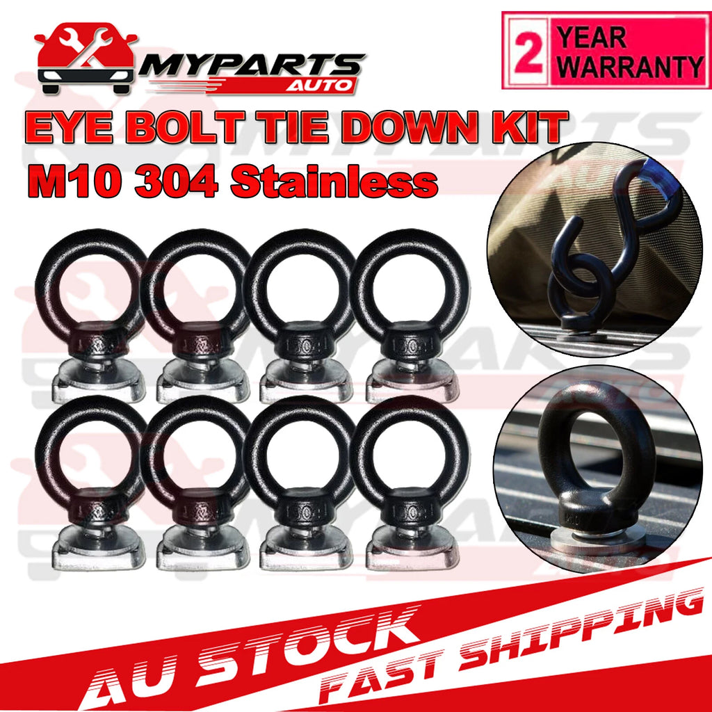 M10 Eye Bolt Tie Down Kit - Suits Rhino Rack Pioneer Stainless Steel Black 4/8
