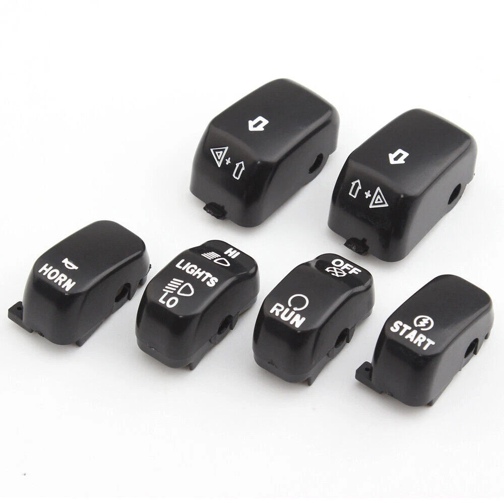 6X Black Hand Control Switch Housing Button Covers Caps Kit For Harley XL 96-13