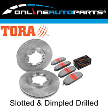 Load image into Gallery viewer, 2 Front Disc Rotors Slotted + Drilled + 4x4 Brake Pads for Patrol GU Y61 1997~15