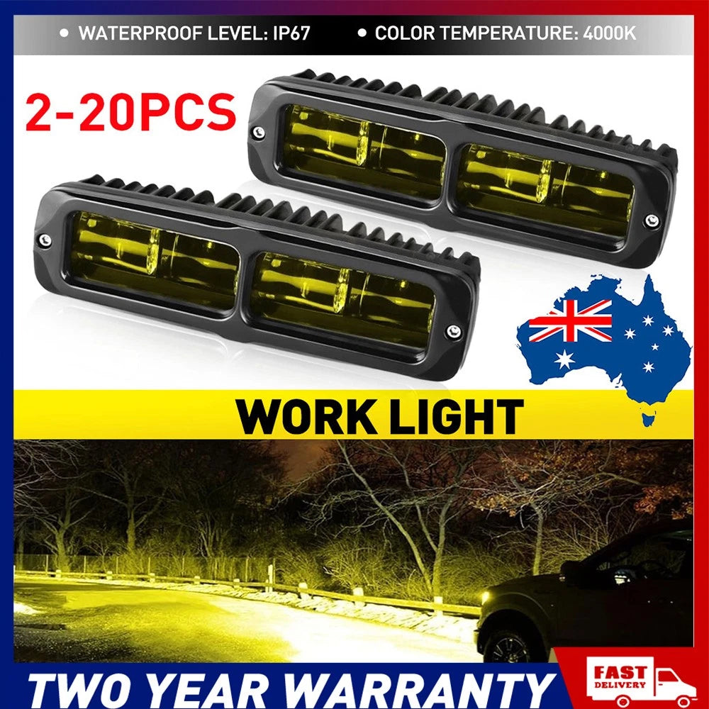 2-20x 6in LED Work Light Bar Flood Spot Driving Fog Lamp Amber Yellow For UTV A2