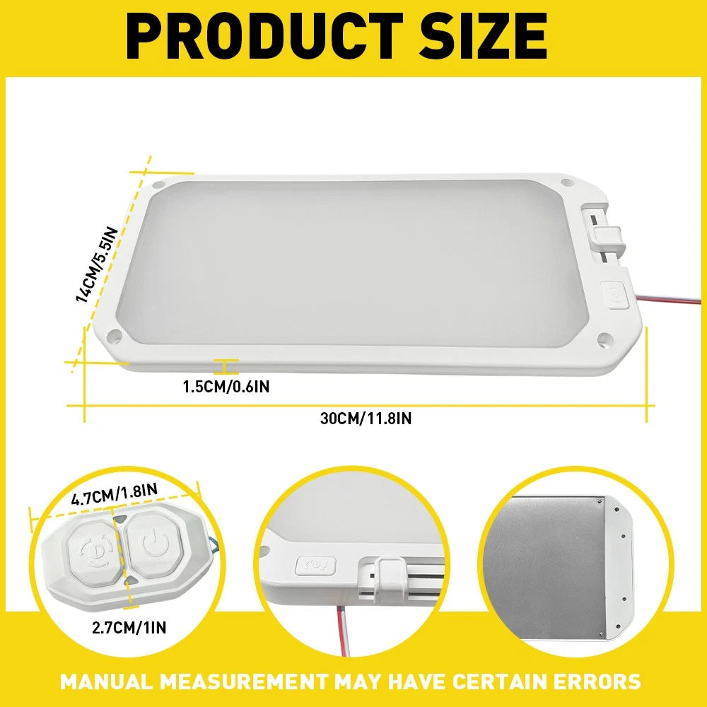 White Amber Len 12V LED Ceiling Roof Light Caravan Campervan Inside Lamp Switch