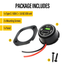 Load image into Gallery viewer, QC3.0 USB + Type C Port Car Fast Charger Socket Power Outlet Surface Mount Panel