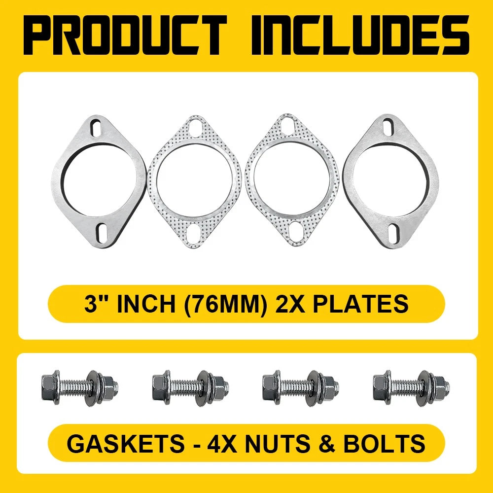 3" 76MM 4 BOLT 304 STAINLESS STEEL UNIVERSAL EXHAUST FLANGE PLATE GASKET KIT 4PC