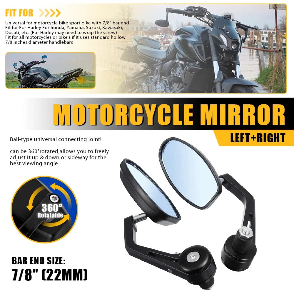Universal Black Motorcycle bike 7/8" Bar End Rear Side View Mirrors Cafe Racer