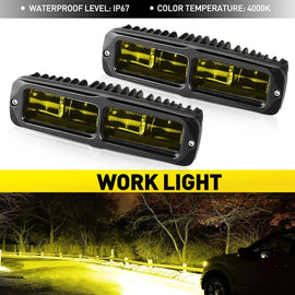 Pair 6Inch Led Work Light Bar Flood Spot Pods Offroad Fog Driving Light Amber 6D