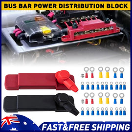 12 Gang 180A Power Distribution Block Bus Bar Terminal Post Stud 12V Red Black