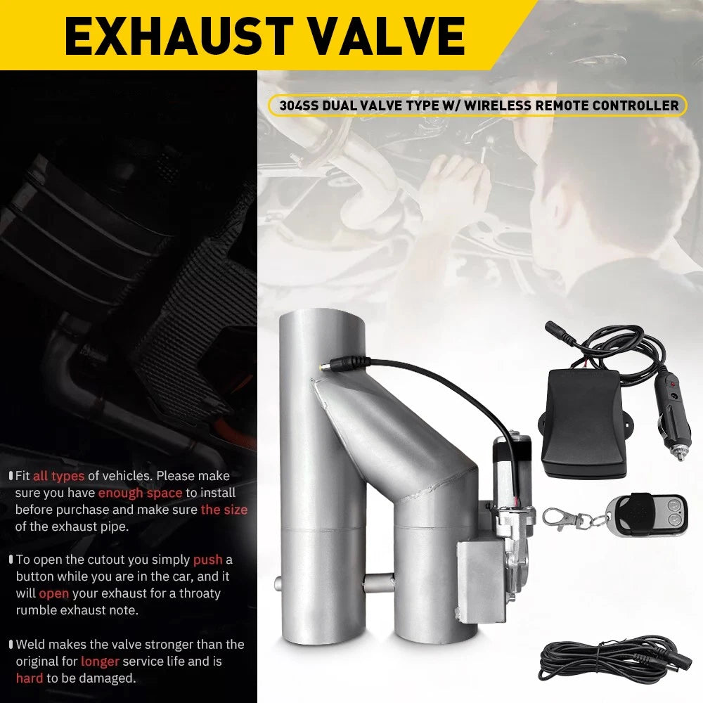3" Electric Exhaust Valve Kit Downpipe Cut Off with Controller Remote Wire Key