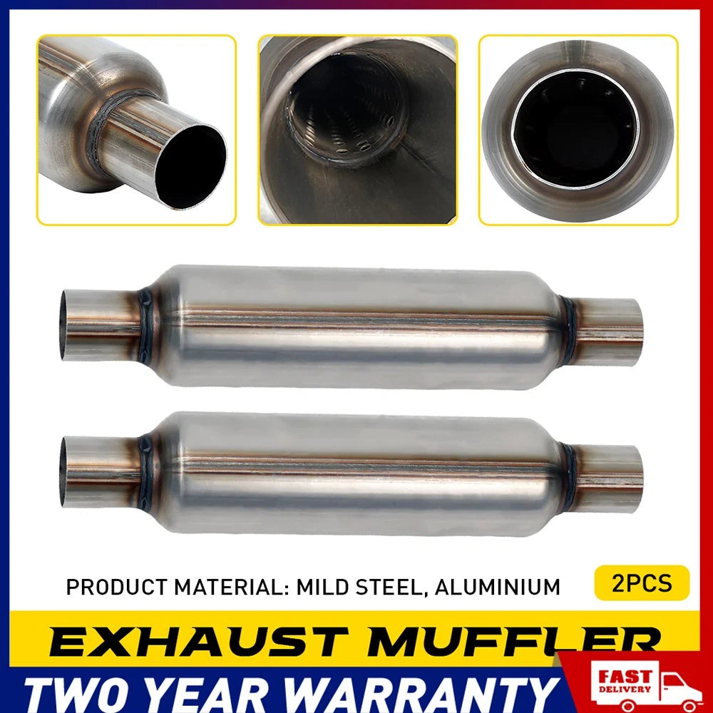 2x Steel 2" Inch Exhaust Hotdog Resonator Muffler Glass Pack 12" Long High Flow.