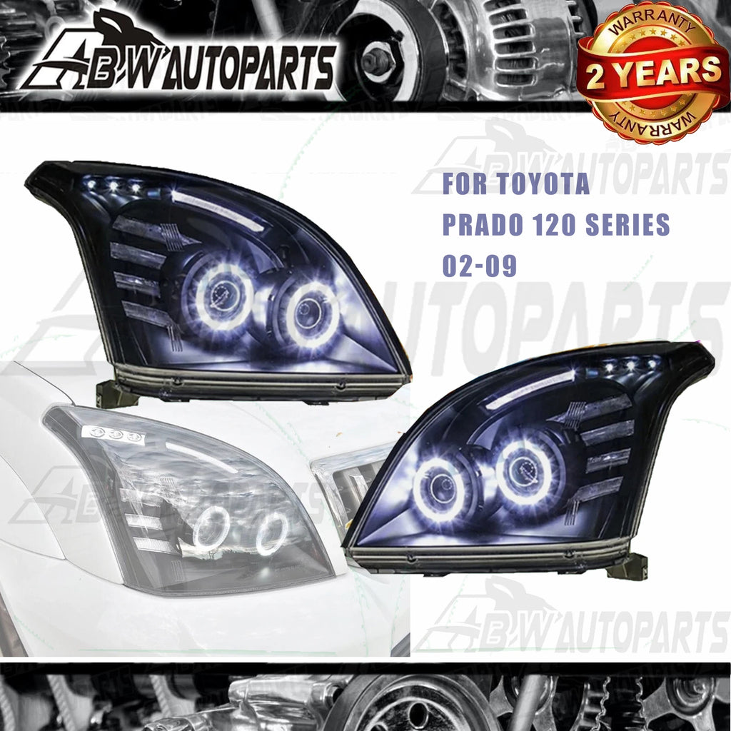 NEW For Toyota Prado 120 Series 02-09 LED Headlights Pair Front Lamp Angel Eye