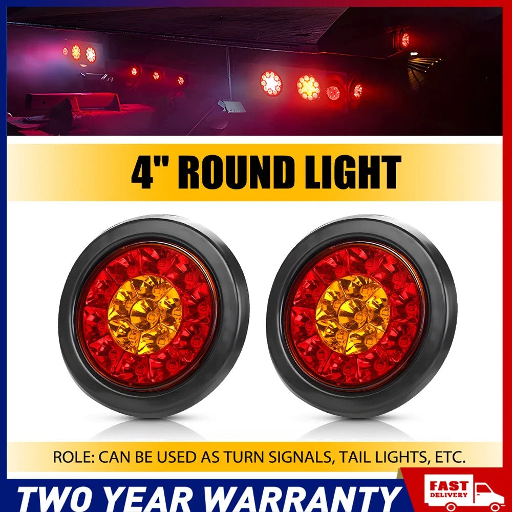 2X Round Univerasl Trailer tail lights LED Stop Kit Boat Truck Lamp Waterproof