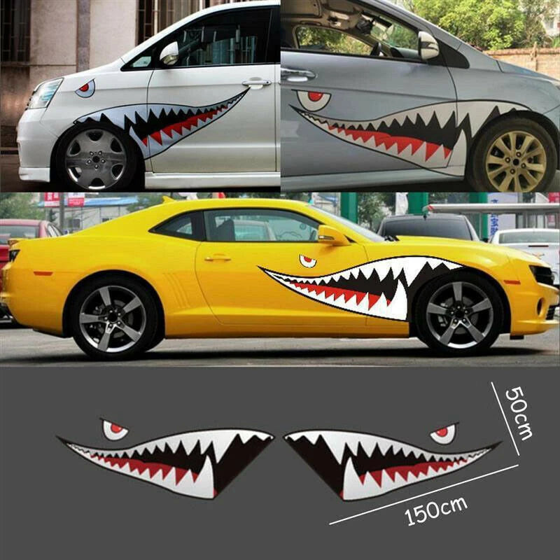 Car 59'' Full Size Red Grey Shark Mouth Tooth Teeth Reflective Sticker Vinyl ST