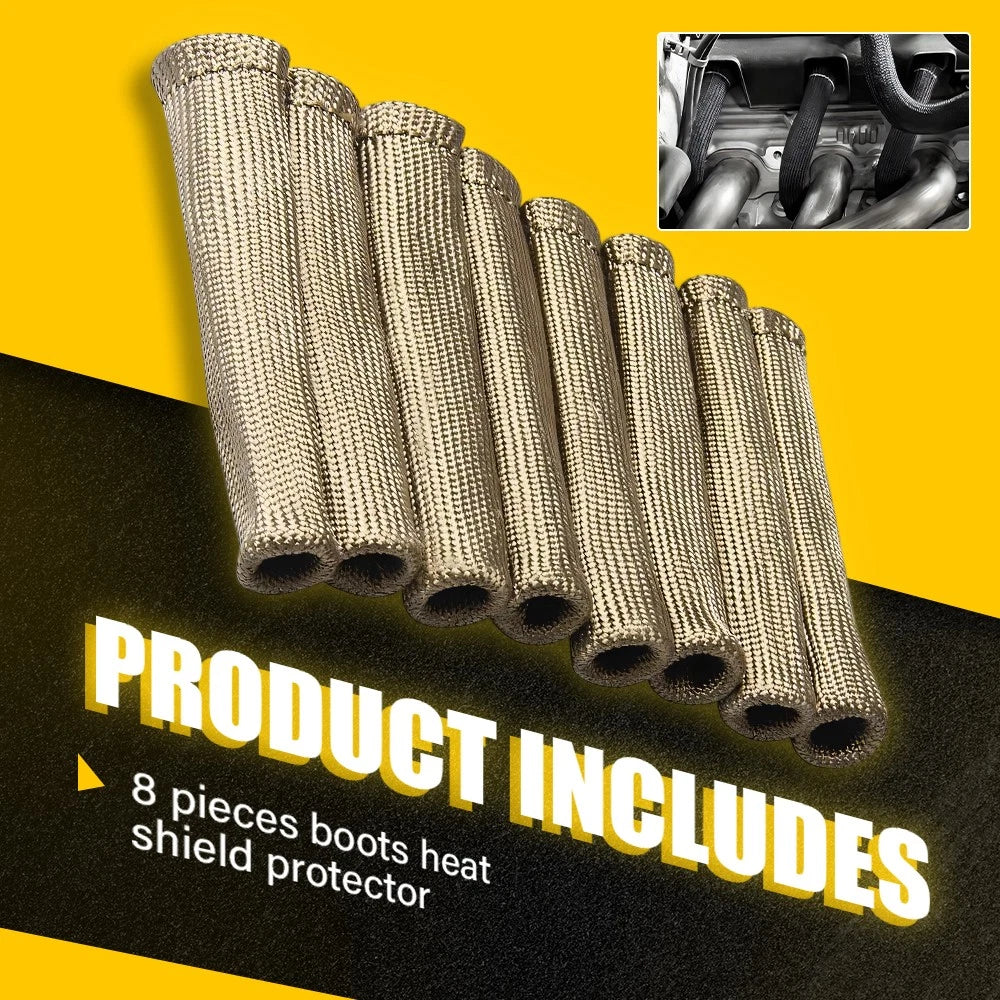 Set of 8 Spark Plug Wire Boot Heat Sleeve Cover Shield Titanium For MSD 2500°
