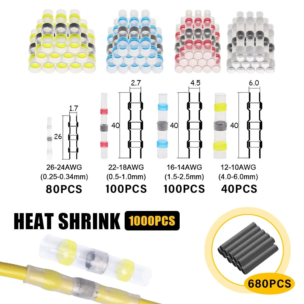 1000PCS Connectors Heat Shrink Butt Marine Crimp Wire Splice Terminal Waterproof