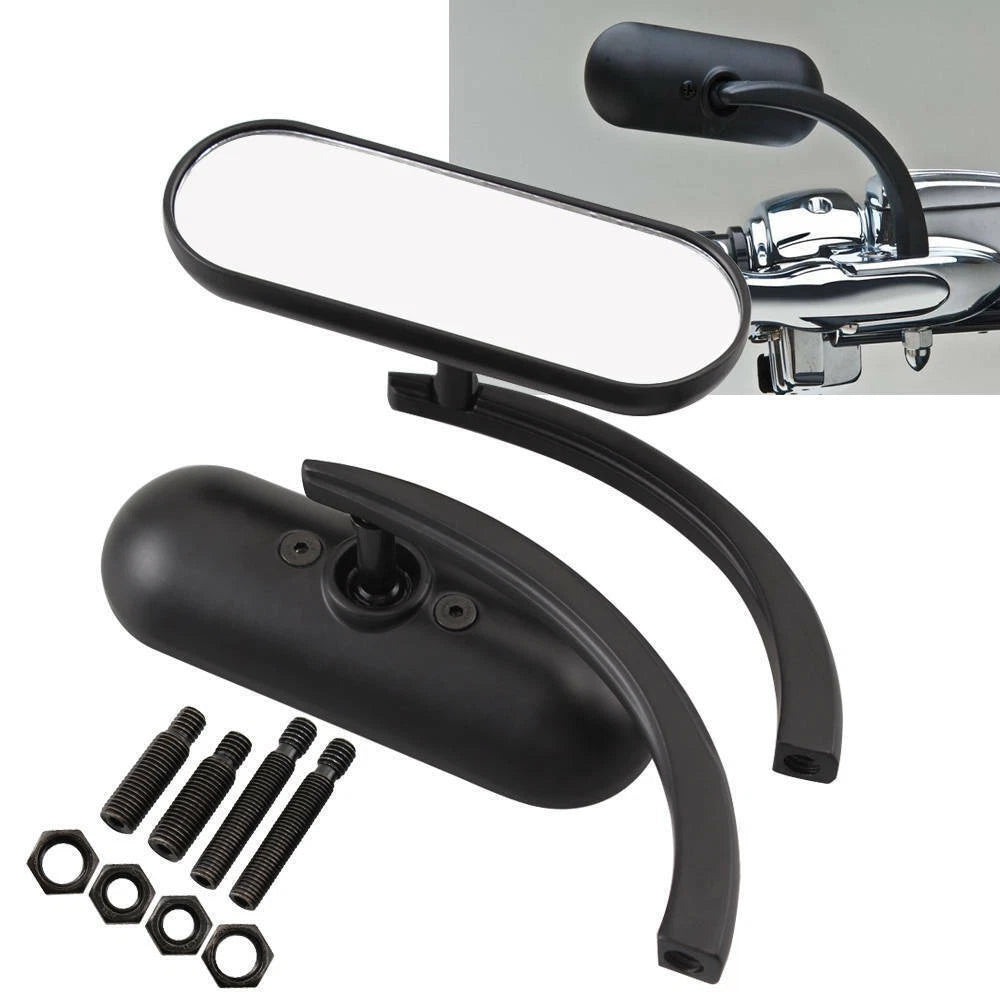 Black Billet Mini Oval Motorcycle Mirrors For Harley Softail Sportster Touring S