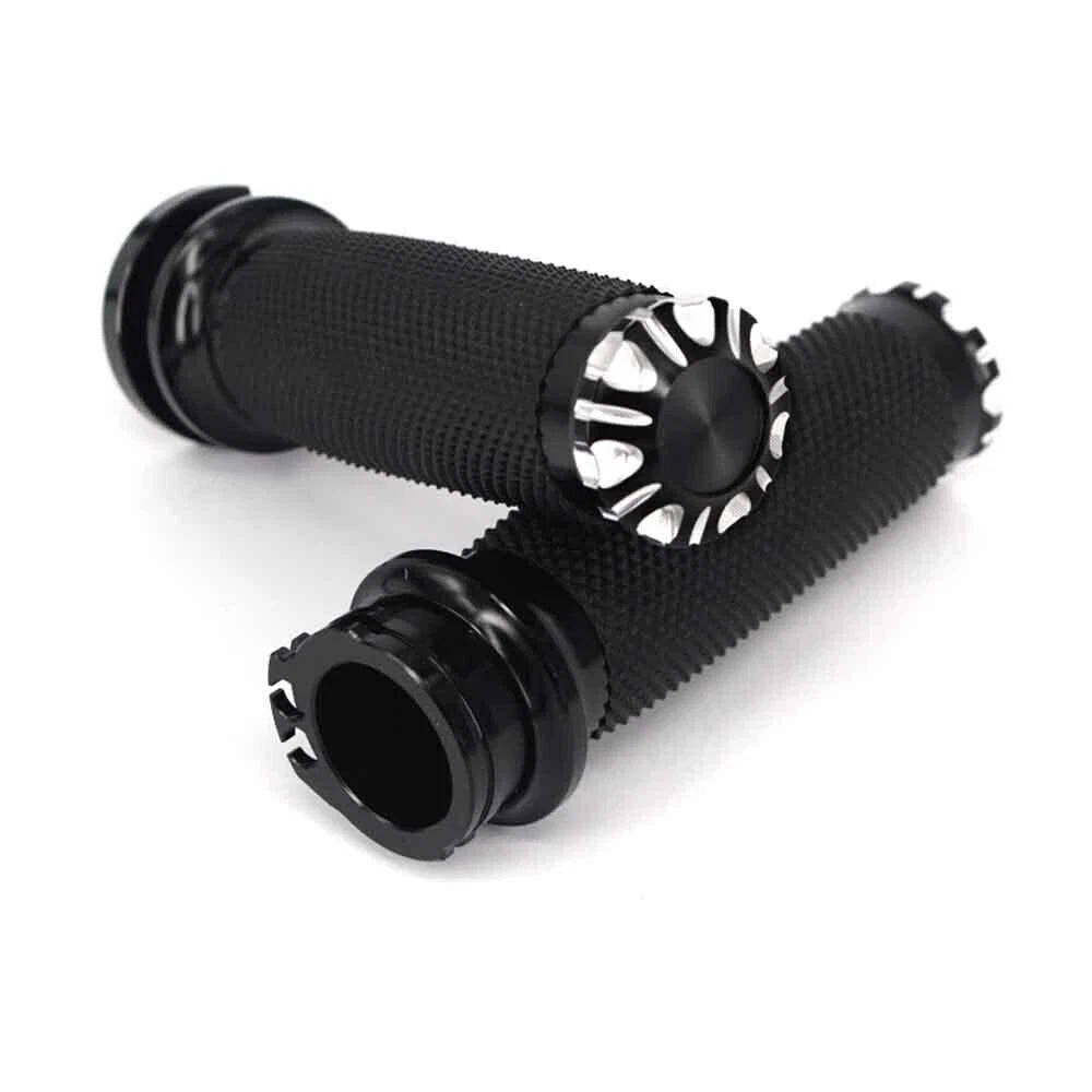 Black CNC 1" Motorcycle Handlebar Grips + Foot Pegs for Harley Sportster Dyna ST