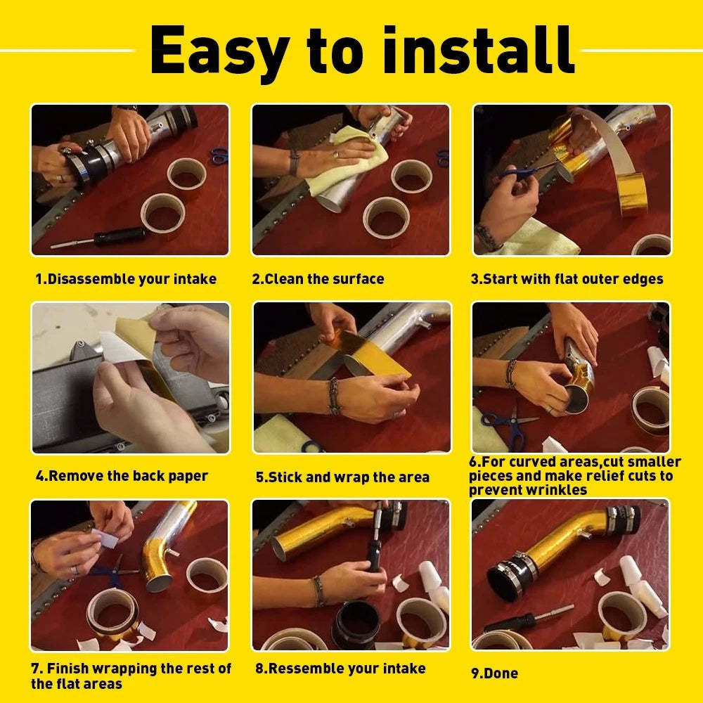 Gold Foil Heat Insulating Tape Wrap Hose Reflective Adhesive Shield 50mm X 10m