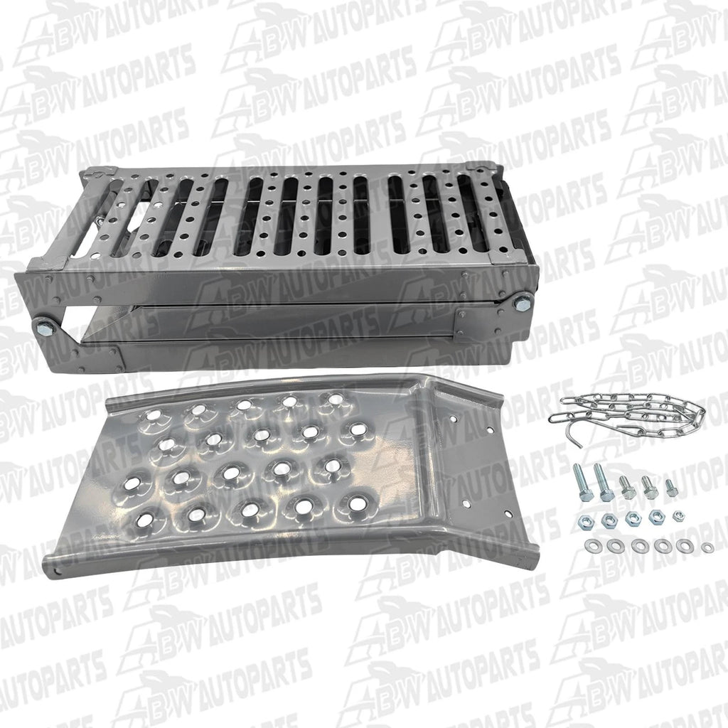 2-In-1 Folding Sturdy Car Loading Ramp HU2500 Grey Multi-Use Steel Portable Ramp