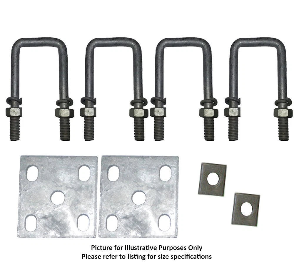 U Bolts Kit 50mm Square x 5.5" Galvanised Boat Trailer Fish Plates Axle Pads