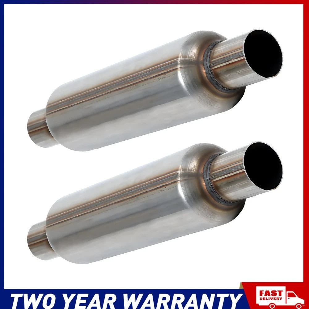 2X 2" In 409 Stainless Steel Centre-Centre Round Performance Sports Car Muffler.