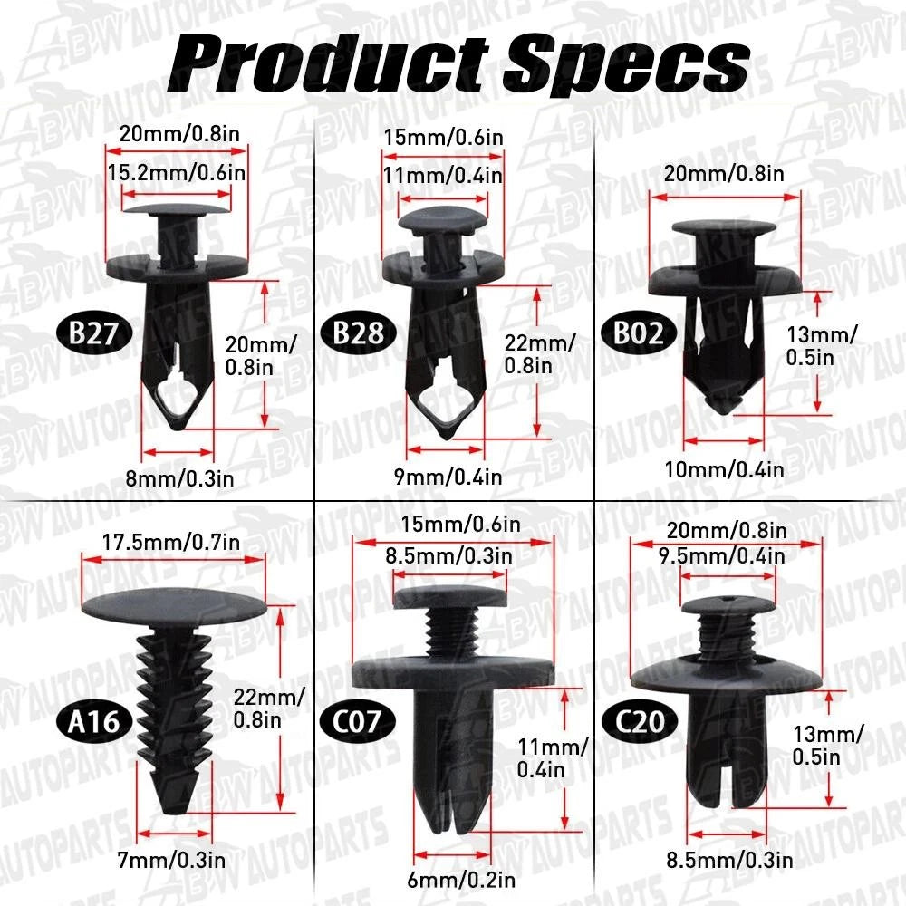 190 PCS Car Body Trim Retainer Clips Bumper Auto Panel Push Plastic Fastener Kit