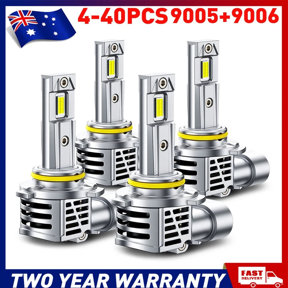 9005 + 9006 LED Headlight Bulbs High Beam Super Bright White 24000LM 4-40PCS A