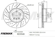 Load image into Gallery viewer, Fremax Front Disc Rotors for BMW 320i F30 F31 GT F34 2.0 2012-2019 X-drilled