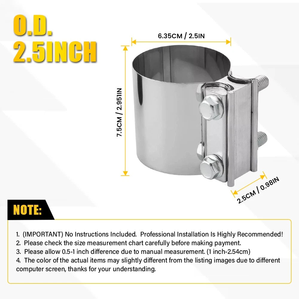 2X 2.5in Butt Joint Exhaust Clamps Exhaust Pipe Muffler Clamp Band T304 Car