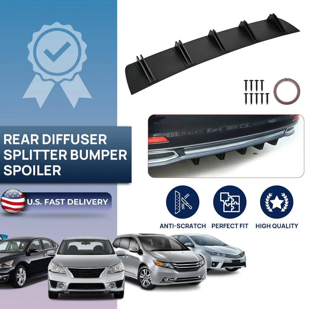 For Audi A3 A4 A5 A6 S3 Black Car Rear Diffuser Bumper Splitter Spoiler Lip Fins