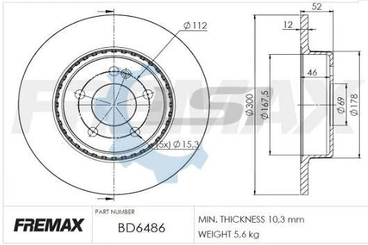Rear Disc Rotors and Brake Pads for C200 W205 2.02016-2018 300mm
