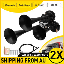 Load image into Gallery viewer, 2x 600DB Horns Train Air Horn 3 Trumpets For Black Truck/Car/SUV Loud Sound