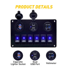 Load image into Gallery viewer, 6 Gang Switch 12V Panel LED Rocker Light Circuit Breaker For Car RV Boat Marine