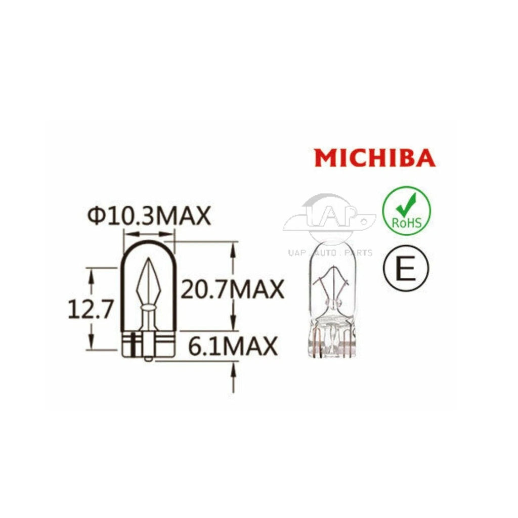 T10 W5W MICHIBA Halogen Globe 12V 5W For Interior Rego Light Park Lamp x100pc