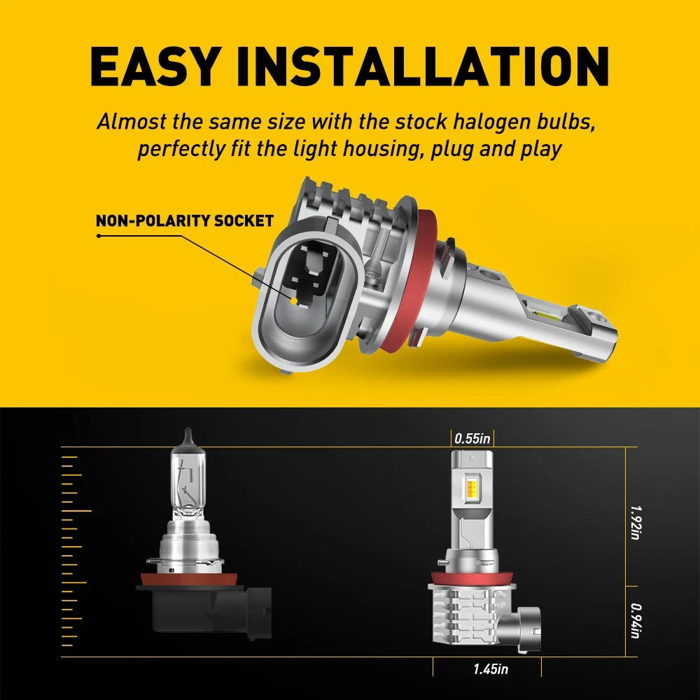 2X H4 9003 H11/H8/H9 9005 9006 LED Headlight Bulbs White Globe Amber Plug Play.