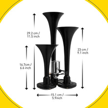 Load image into Gallery viewer, 2x 600DB Horns Train Air Horn 3 Trumpets For Black Truck/Car/SUV Loud Sound