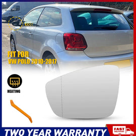 Left Passenger Side Mirror Glass For VW POLO SERIES VI 10-17 Heated Convex Base.