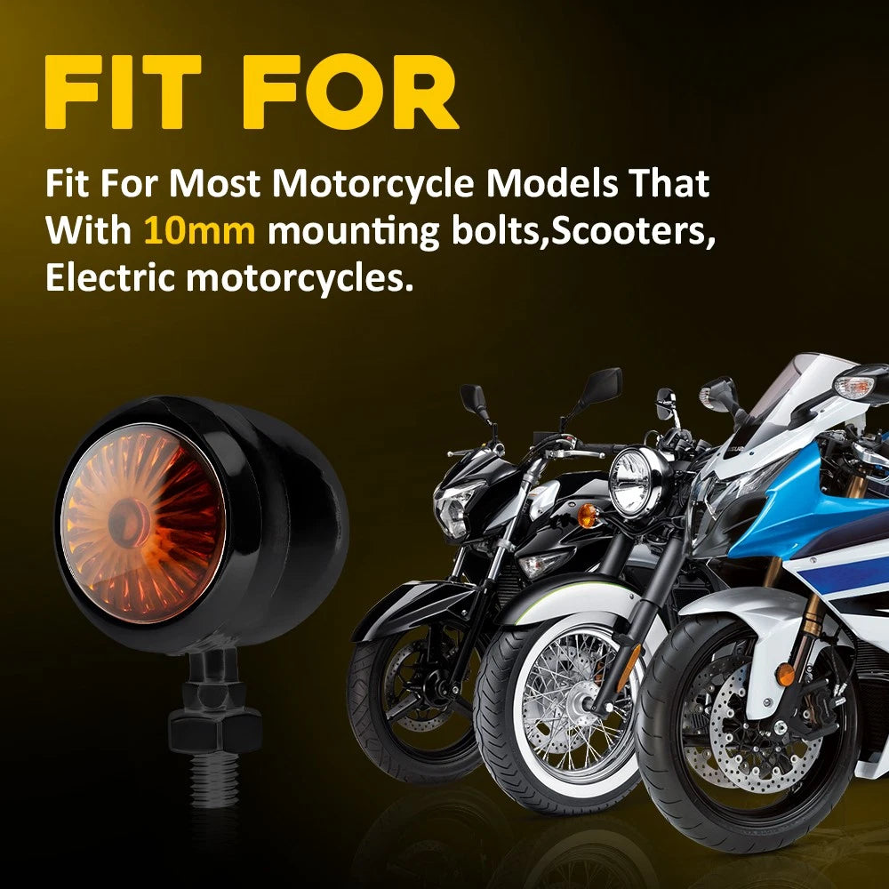 4X Vintage Motorcycle Indicators Amber Turn Signal Light Blinker Bullet Lamp 12V