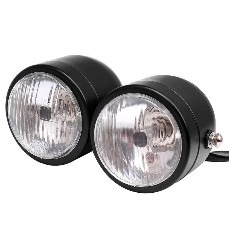 Universal Black Twin Headlight Motorcycle Double Dual Lamp Mount Street Fighter