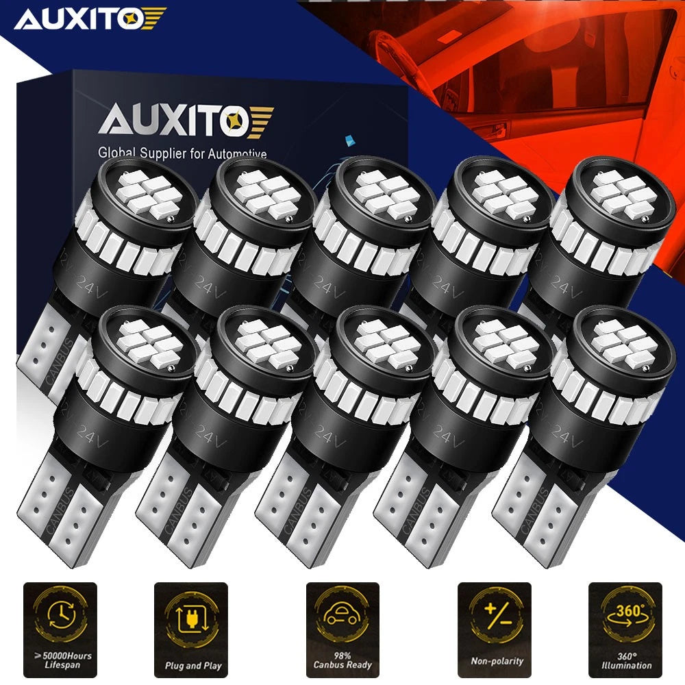 AUXITO T10 W5W LED 6500K Parker Red Light Interior Bulbs Map Dome Trunk License