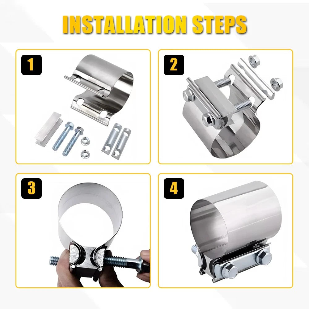 EXHAUST CLAMP STAINLESS BUTT JOINT 2PACK BAND CLAMP EXHAUST SLEEVE 2.5 INCH