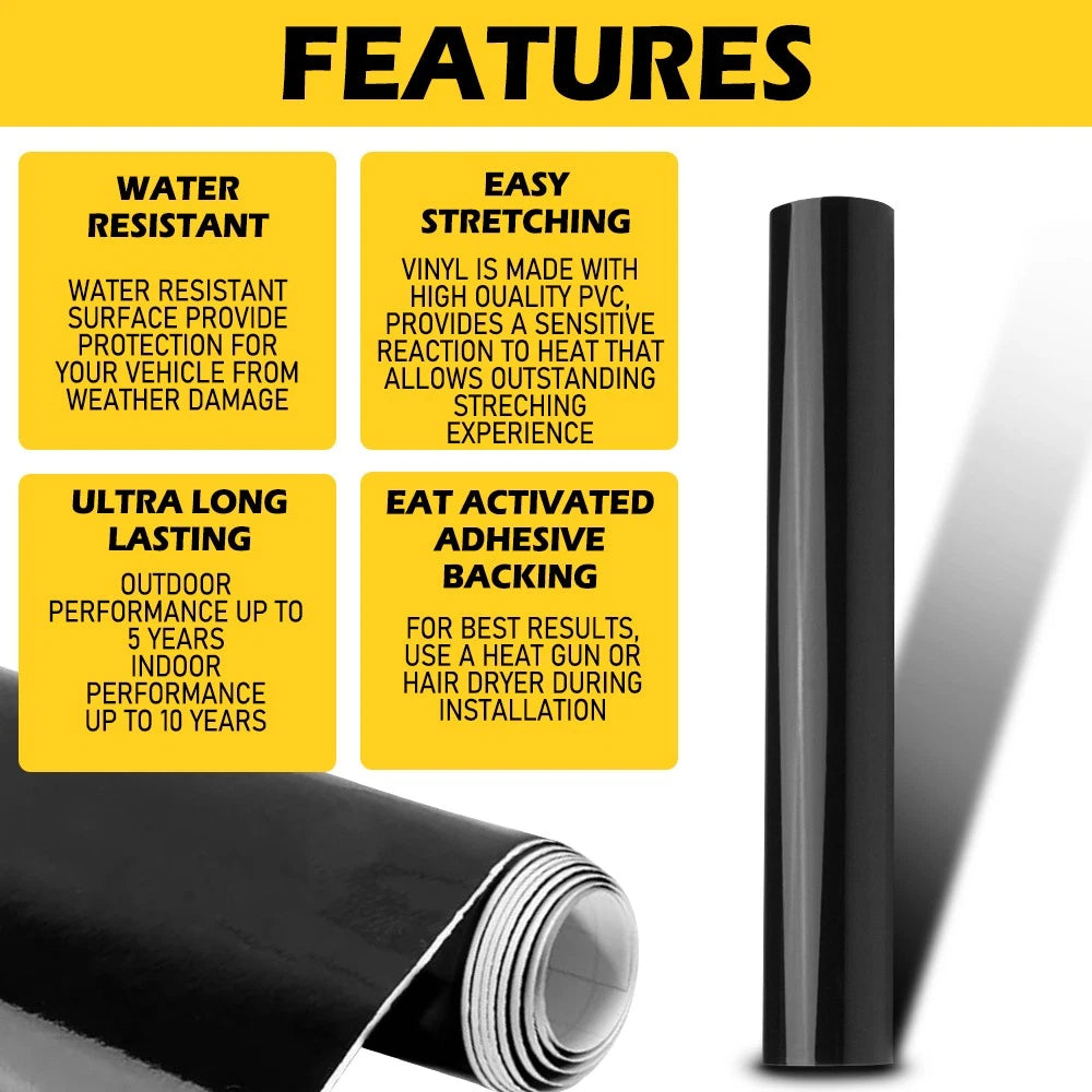 Bubble Free Polish Gloss Black Vinyl Film Wrap Auto Body Cars Decals 1.5Mx30CM