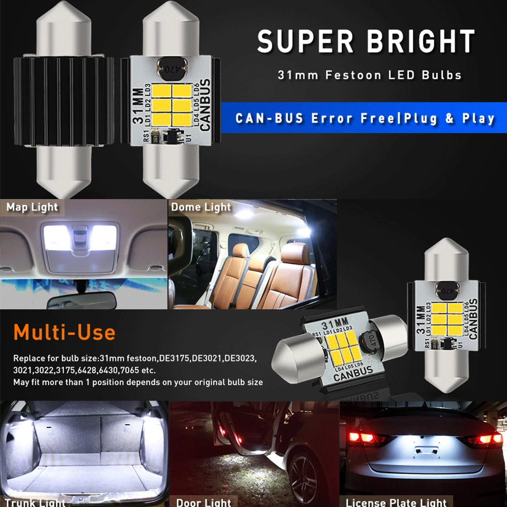 x2 AU 31MM SMD LED FESTOON LIGHT BRIGHT ROOF BULBS INTERIOR TRUNK LAMP WHITE AU