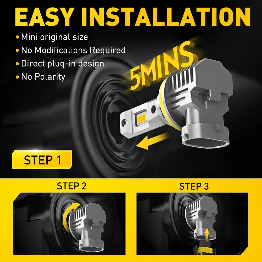 AUXITO 2X H8 H9 H11 LED Headlight Globes Bulbs Kit High/Low Beam 6500K Canbus