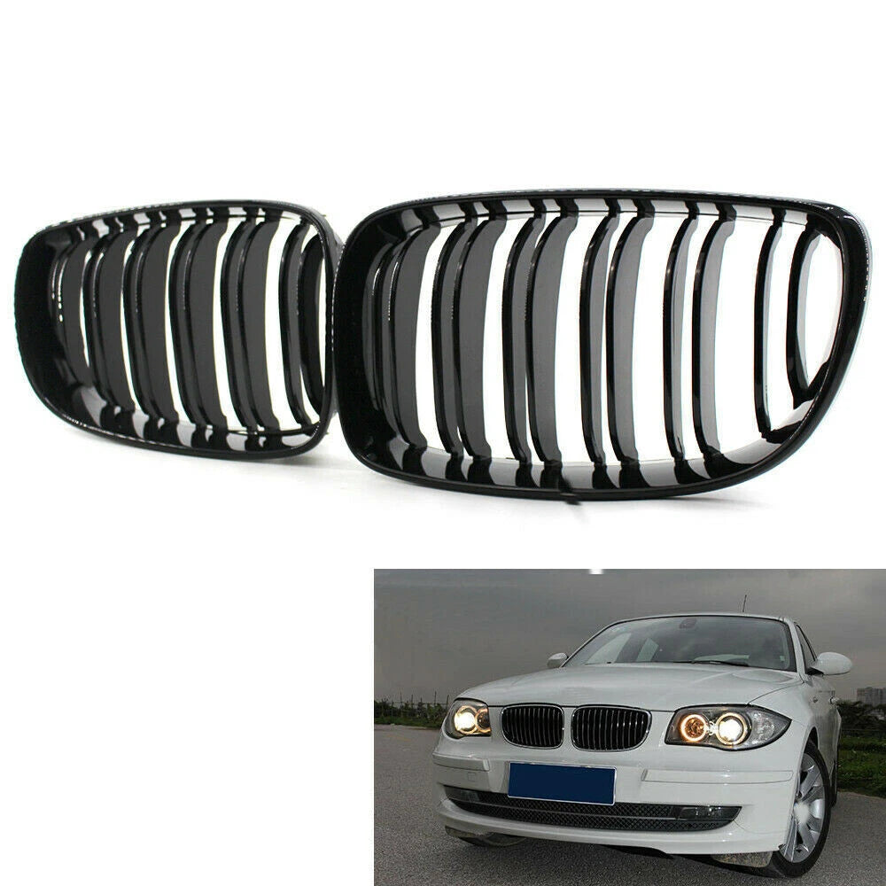 Gloss Black Dual Slat Front Grill Grilles for BMW 1 Series E81 E87 E82 E88 08-11