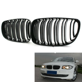 Gloss Black Dual Slat Front Grill Grilles for BMW 1 Series E81 E87 E82 E88 08-11