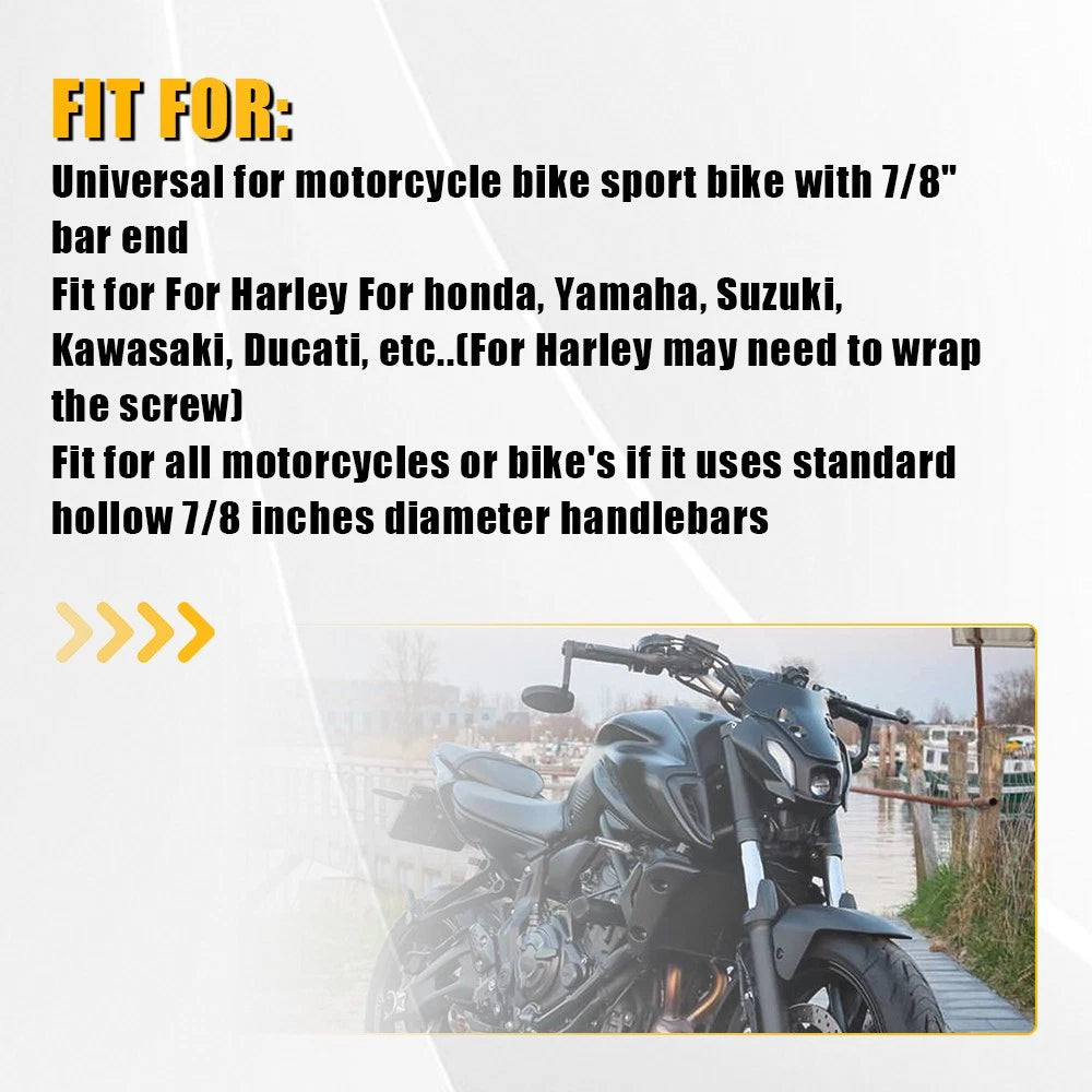 Universal Black Motorcycle bike 7/8" Bar End Rear Side View Mirrors Cafe Racer